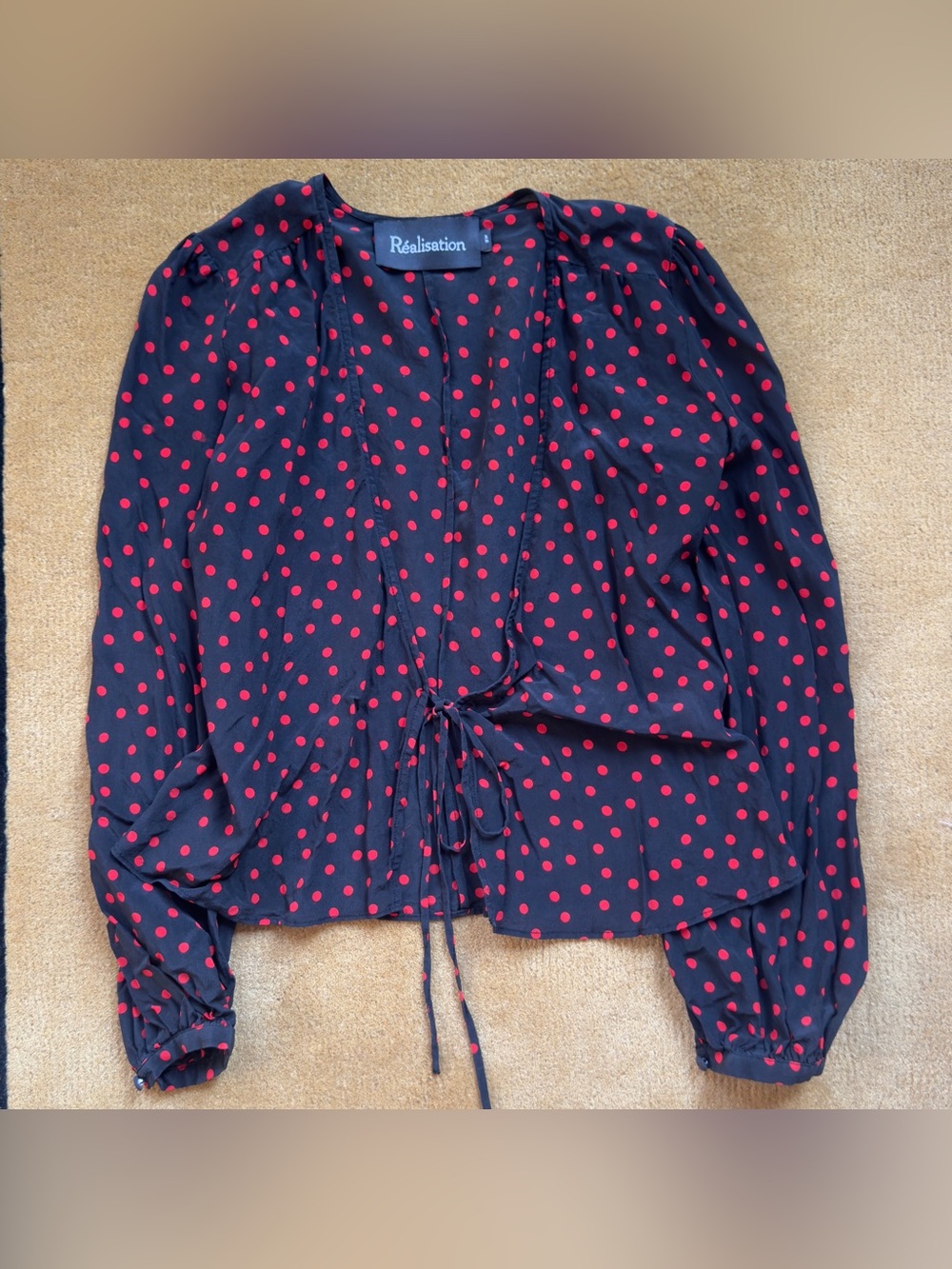 realisation par bianca black and red polka dot blouse tie-front top